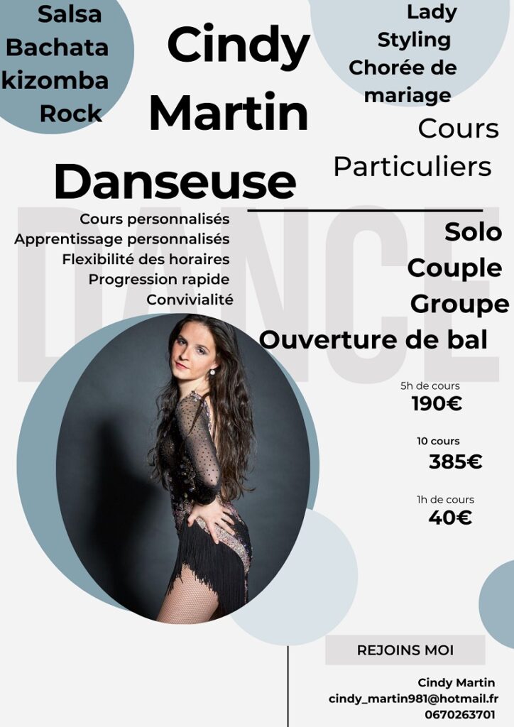 Cours particuliers de danse Salsa, Bachata, Kizomba et Rock avec Cindy